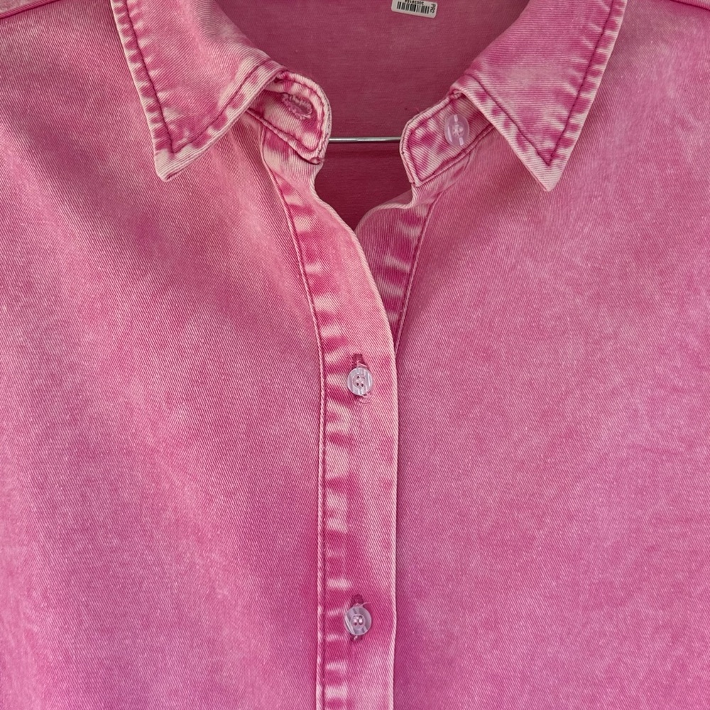 Chic Pink Long Sleeve Denim Dress - Picture 7 of 9